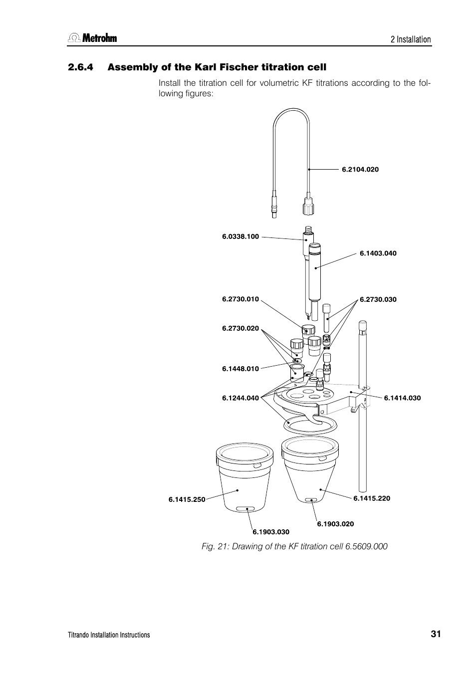 4 assembly of the karl fischer titration cell, Assembly of the karl fischer titration cell | Metrohm 835 Titrando User Manual | Page 37 / 70