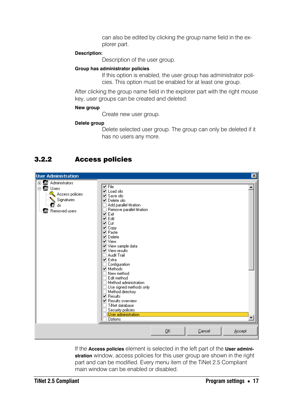 2 access policies | Metrohm TiNet 2.5 User Manual | Page 19 / 80