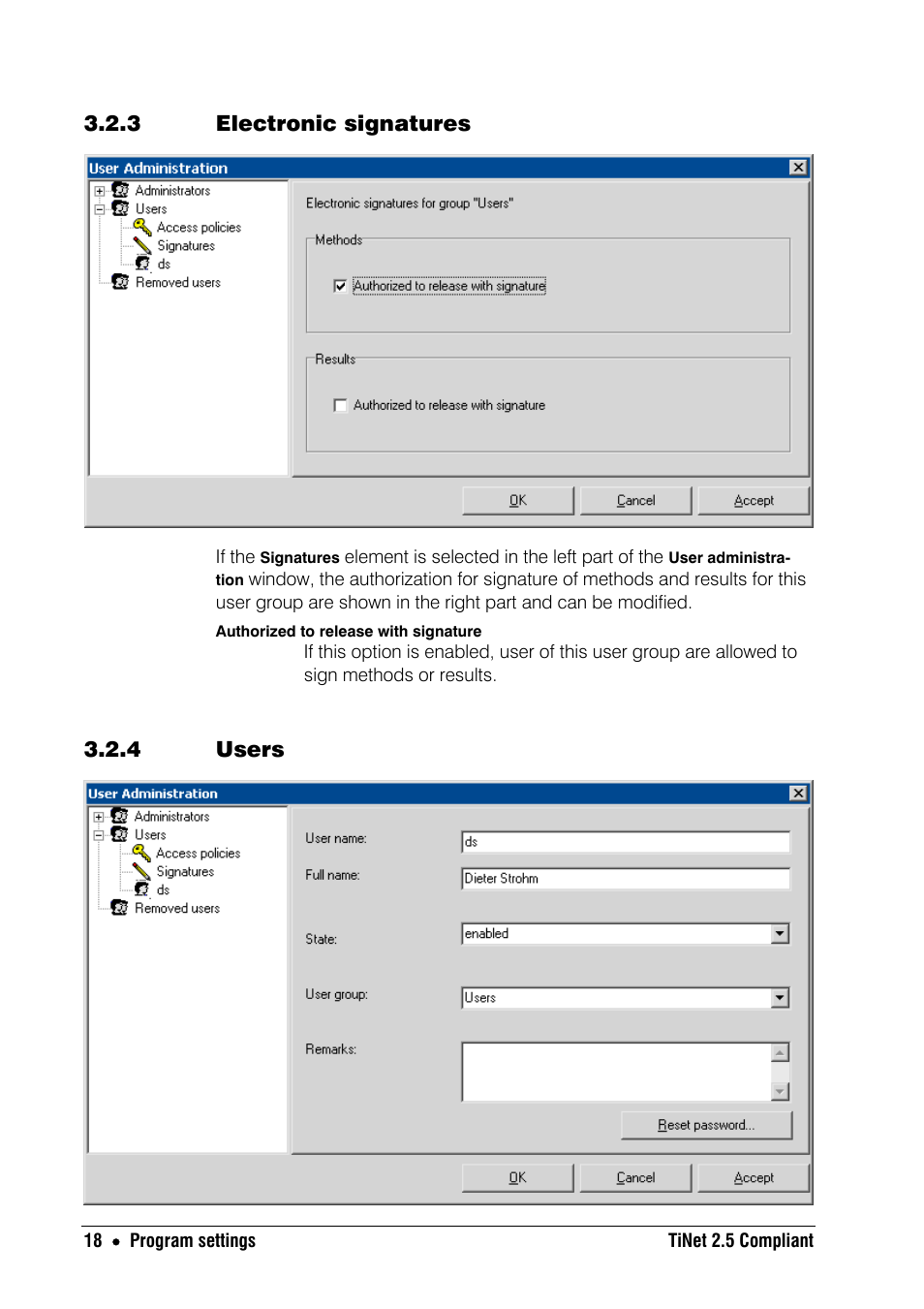 3 electronic signatures, 4 users | Metrohm TiNet 2.5 User Manual | Page 20 / 80