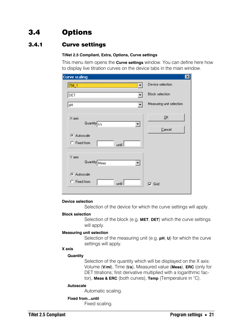 4 options, 1 curve settings | Metrohm TiNet 2.5 User Manual | Page 23 / 80