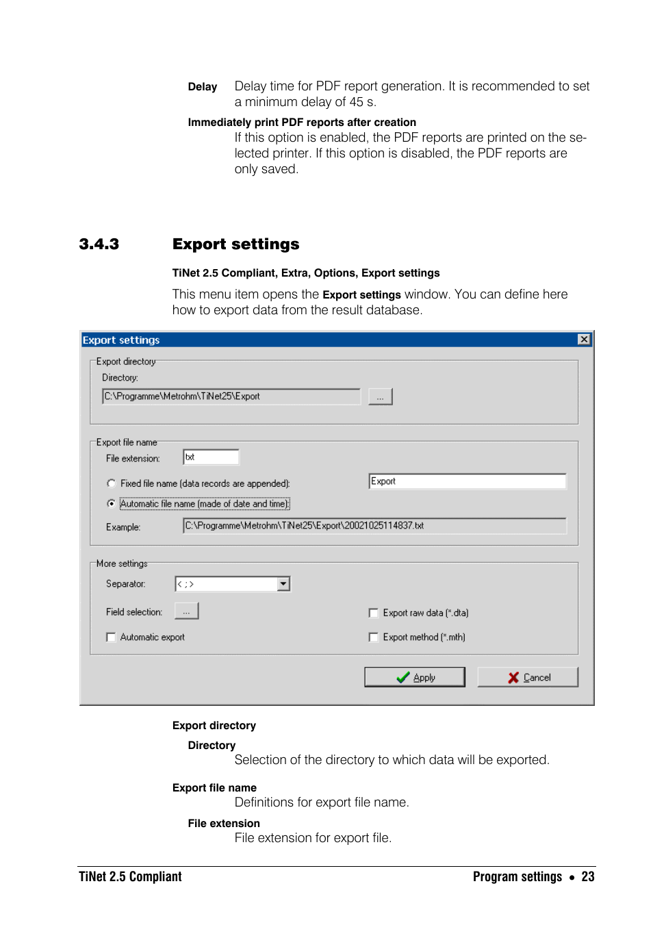 3 export settings | Metrohm TiNet 2.5 User Manual | Page 25 / 80