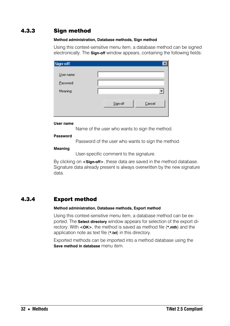 3 sign method, 4 export method | Metrohm TiNet 2.5 User Manual | Page 34 / 80