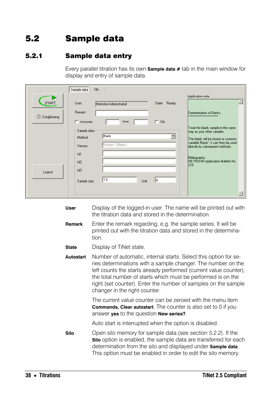 2 sample data, 1 sample data entry | Metrohm TiNet 2.5 User Manual | Page 40 / 80