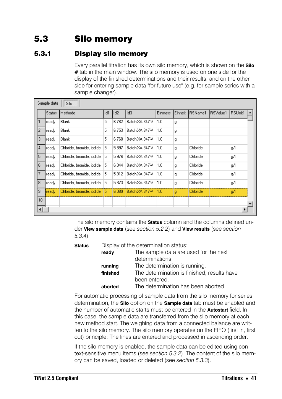 3 silo memory, 1 display silo memory | Metrohm TiNet 2.5 User Manual | Page 43 / 80