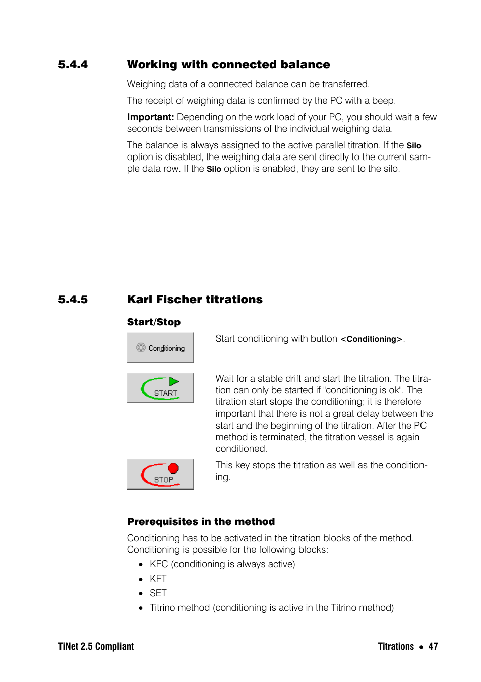 4 working with connected balance, 5 karl fischer titrations | Metrohm TiNet 2.5 User Manual | Page 49 / 80
