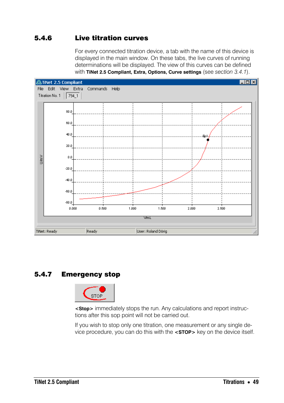 6 live titration curves, 7 emergency stop | Metrohm TiNet 2.5 User Manual | Page 51 / 80