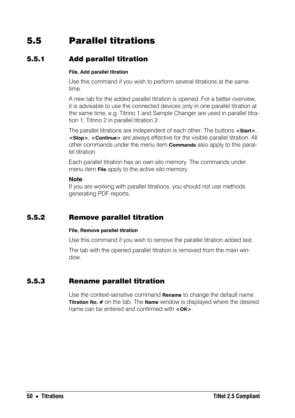 5 parallel titrations, 1 add parallel titration, 2 remove parallel titration | 3 rename parallel titration | Metrohm TiNet 2.5 User Manual | Page 52 / 80