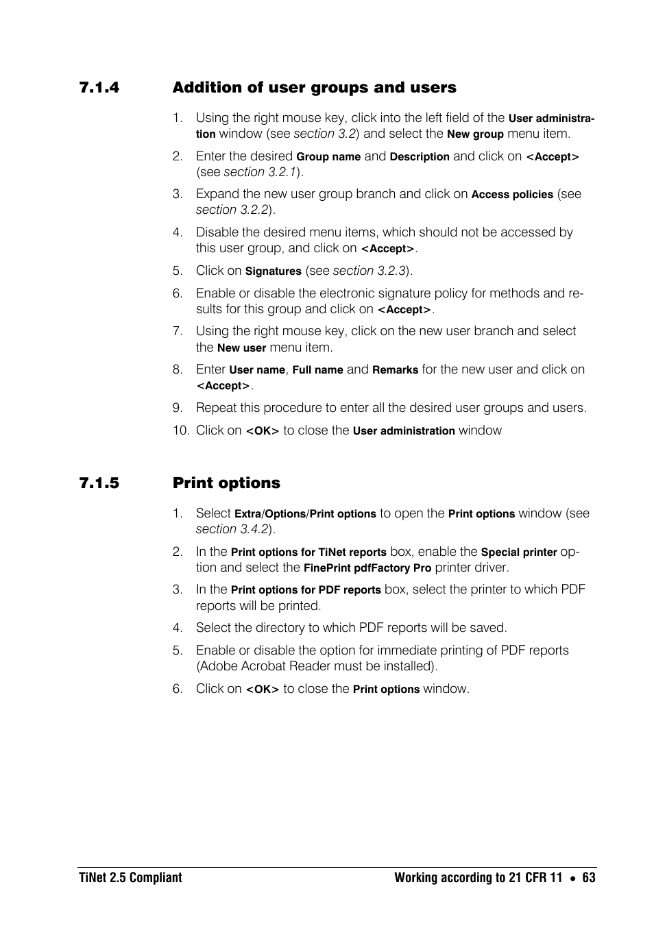 4 addition of user groups and users, 5 print options | Metrohm TiNet 2.5 User Manual | Page 65 / 80