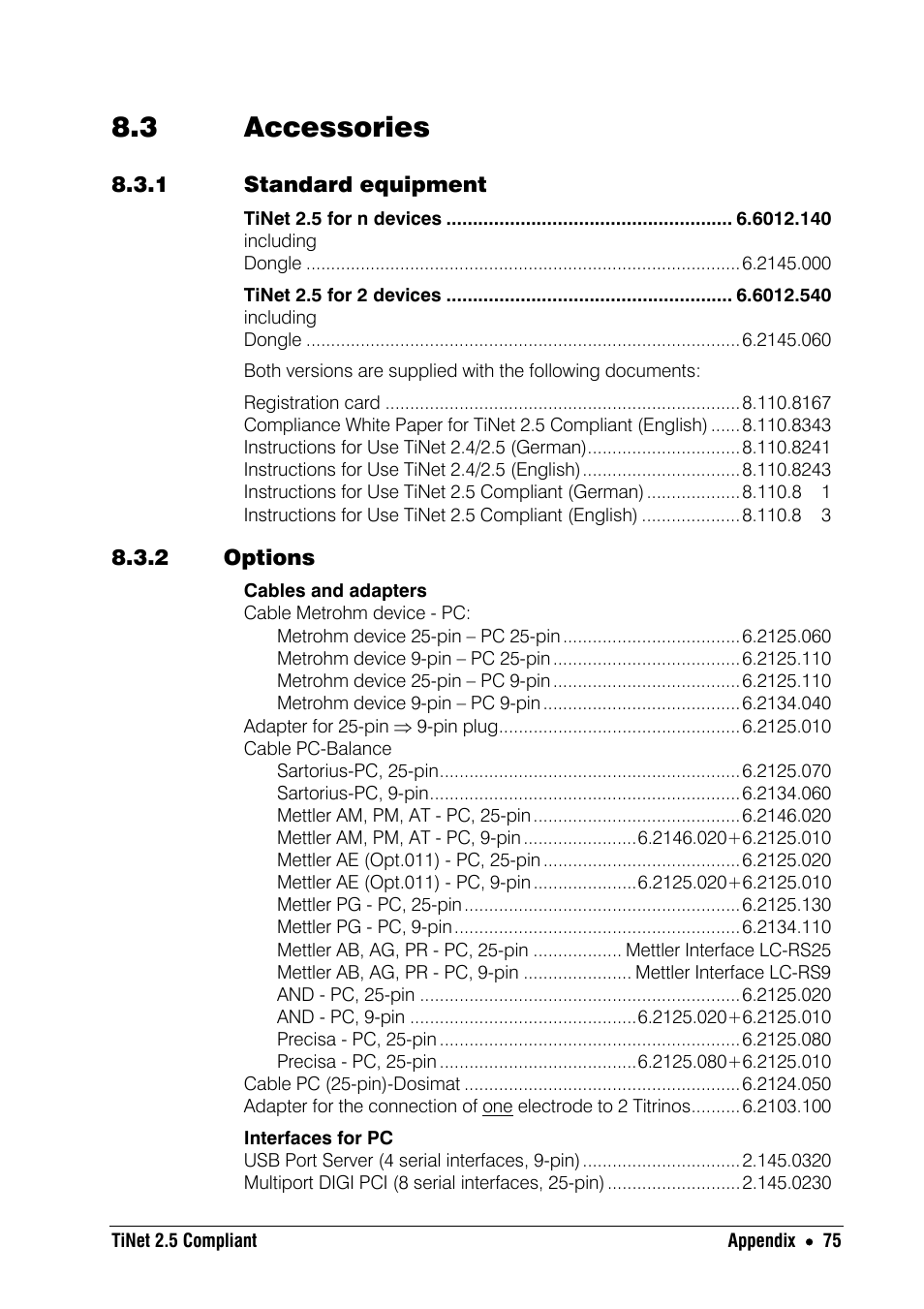 3 accessories, 1 standard equipment, 2 options | Metrohm TiNet 2.5 User Manual | Page 77 / 80