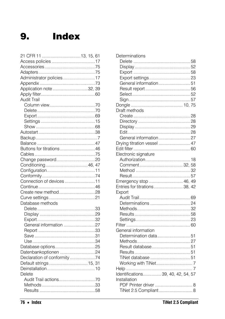 Index | Metrohm TiNet 2.5 User Manual | Page 78 / 80