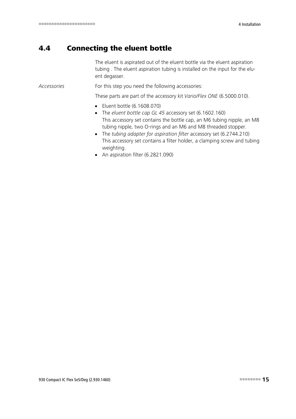 4 connecting the eluent bottle, Connecting the eluent bottle | Metrohm 930 Compact IC Flex SeS/Deg User Manual | Page 23 / 48