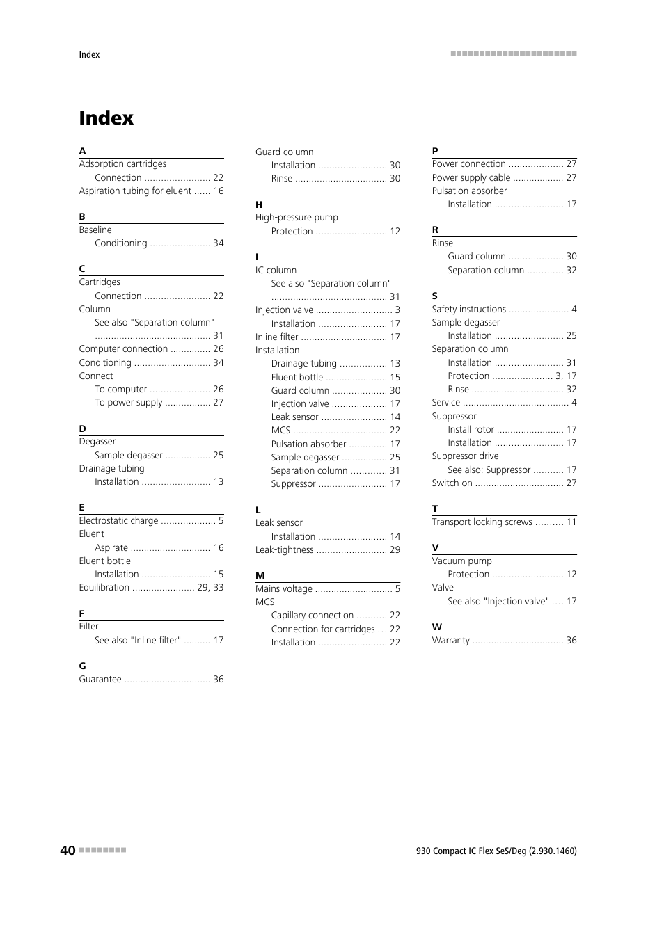 Index | Metrohm 930 Compact IC Flex SeS/Deg User Manual | Page 48 / 48