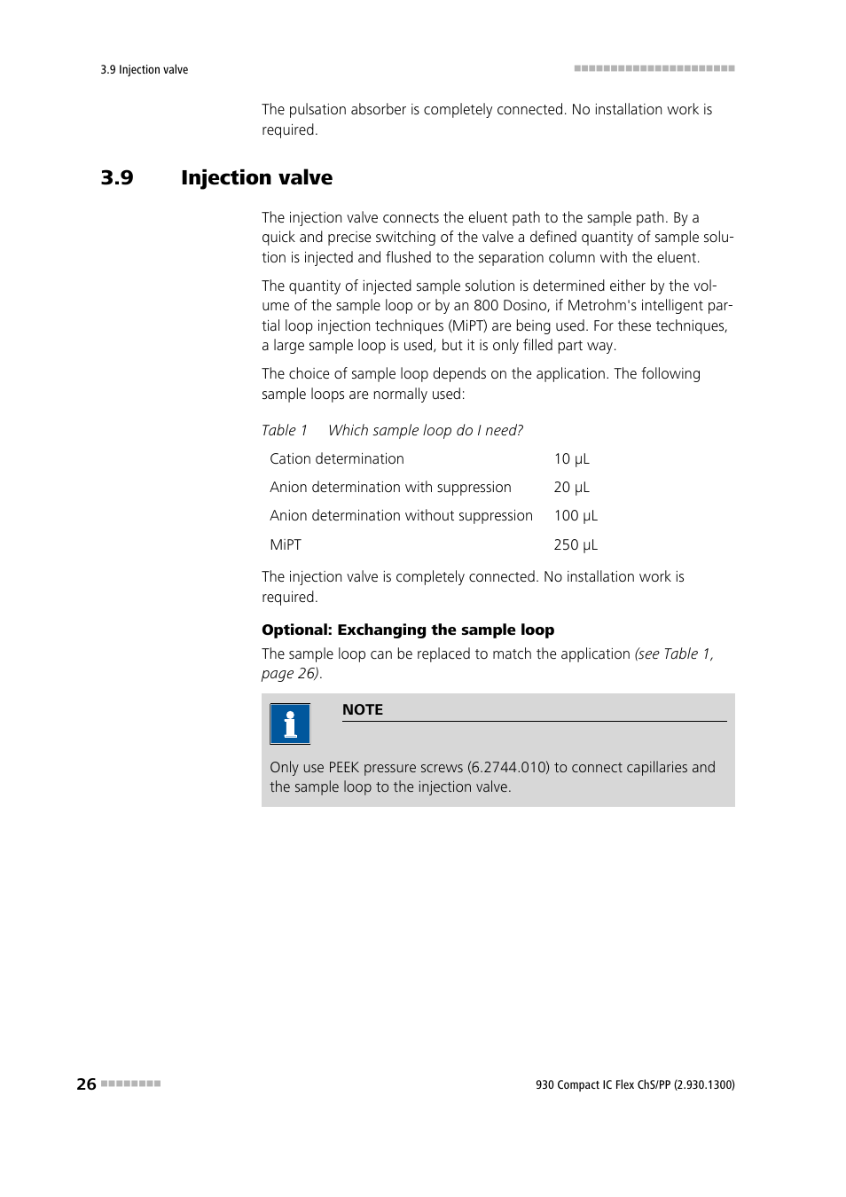 9 injection valve, Injection valve | Metrohm 930 Compact IC Flex ChS/PP User Manual | Page 34 / 112
