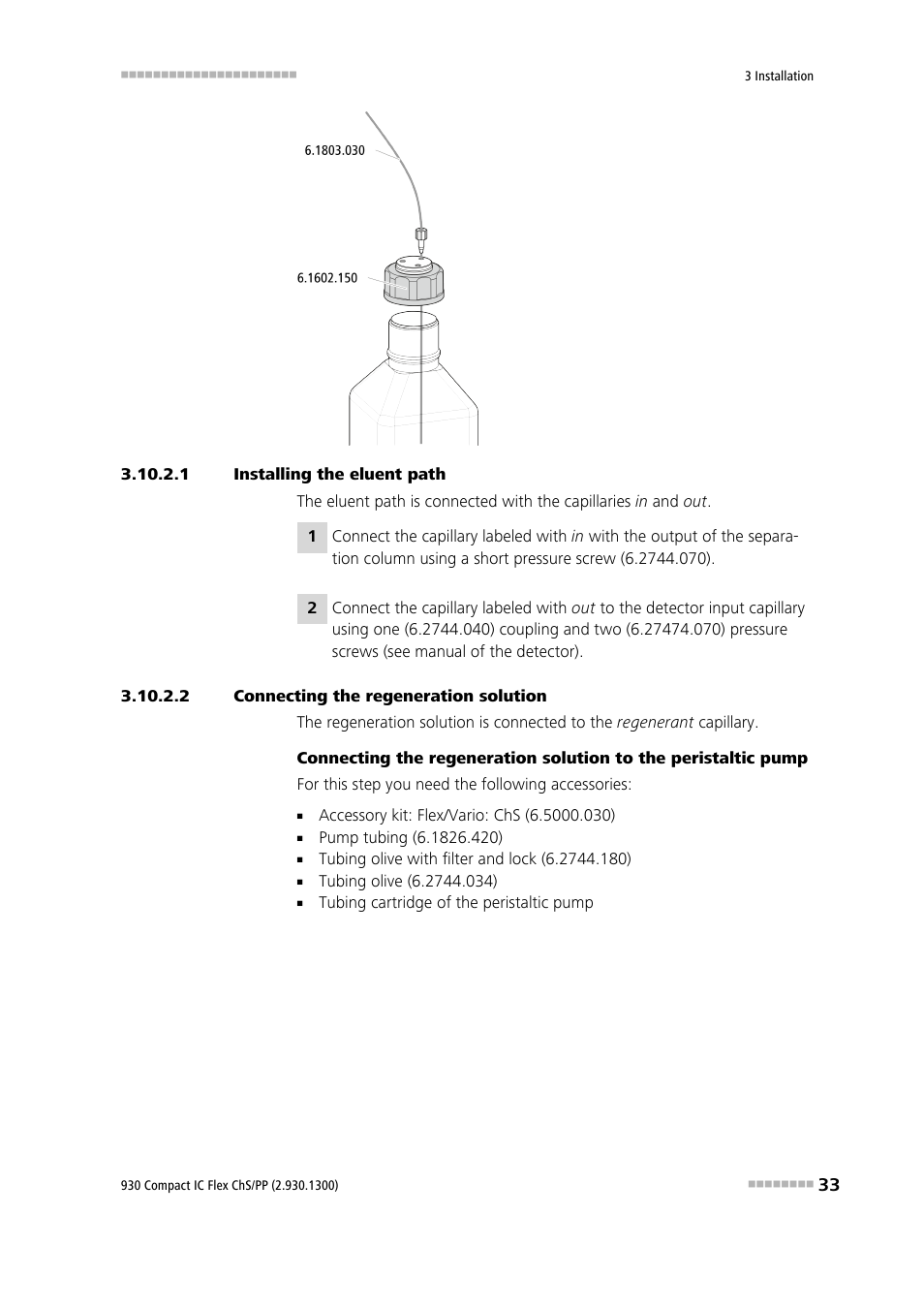 1 installing the eluent path, 2 connecting the regeneration solution | Metrohm 930 Compact IC Flex ChS/PP User Manual | Page 41 / 112