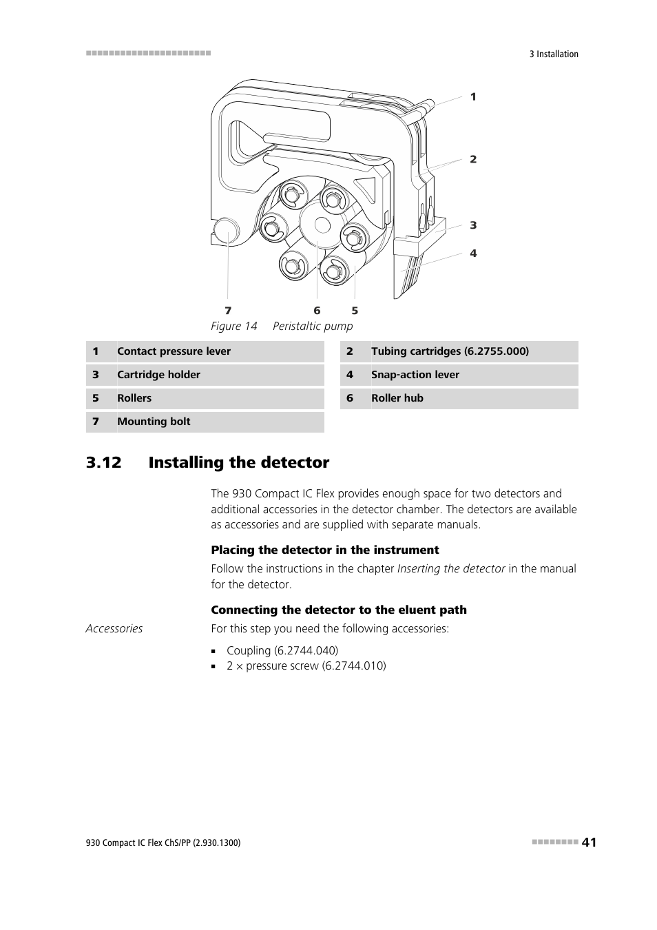 12 installing the detector, Figure 14, Peristaltic pump | Metrohm 930 Compact IC Flex ChS/PP User Manual | Page 49 / 112