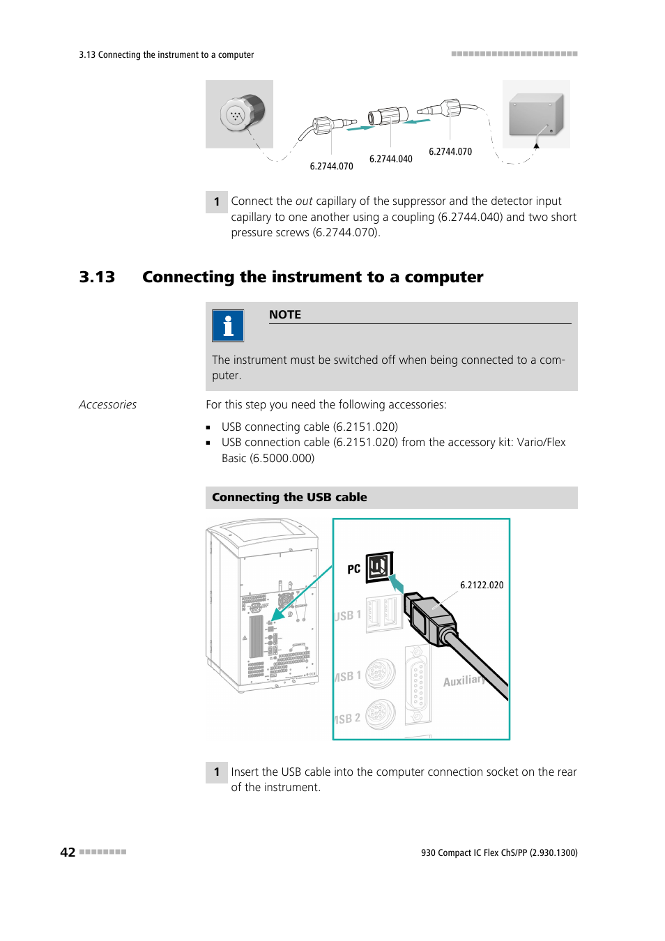 13 connecting the instrument to a computer | Metrohm 930 Compact IC Flex ChS/PP User Manual | Page 50 / 112