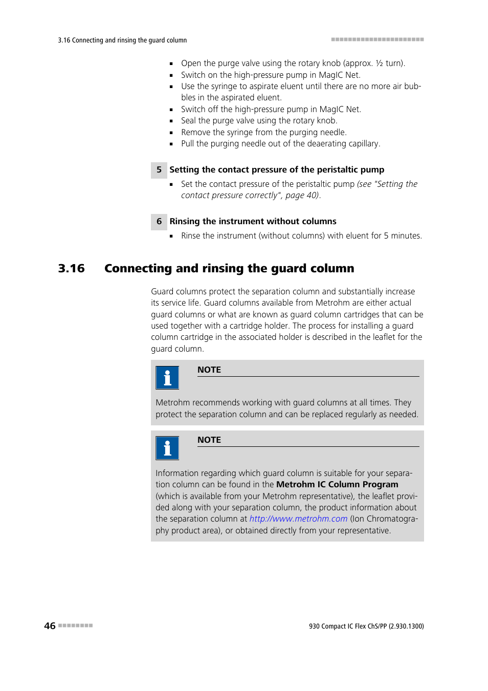 16 connecting and rinsing the guard column | Metrohm 930 Compact IC Flex ChS/PP User Manual | Page 54 / 112