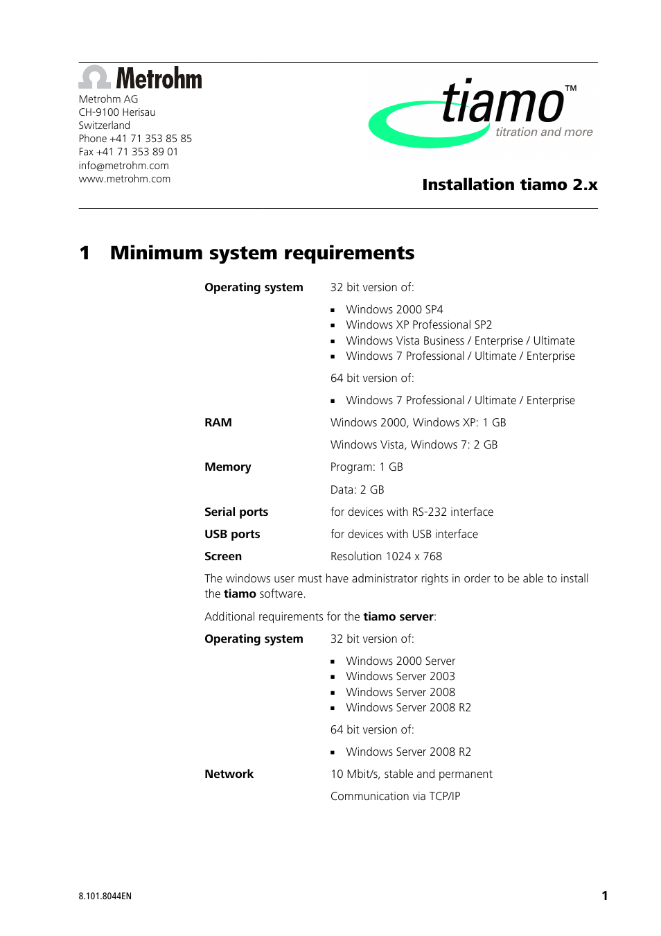 Metrohm tiamo 2.3 Installation User Manual | 15 pages