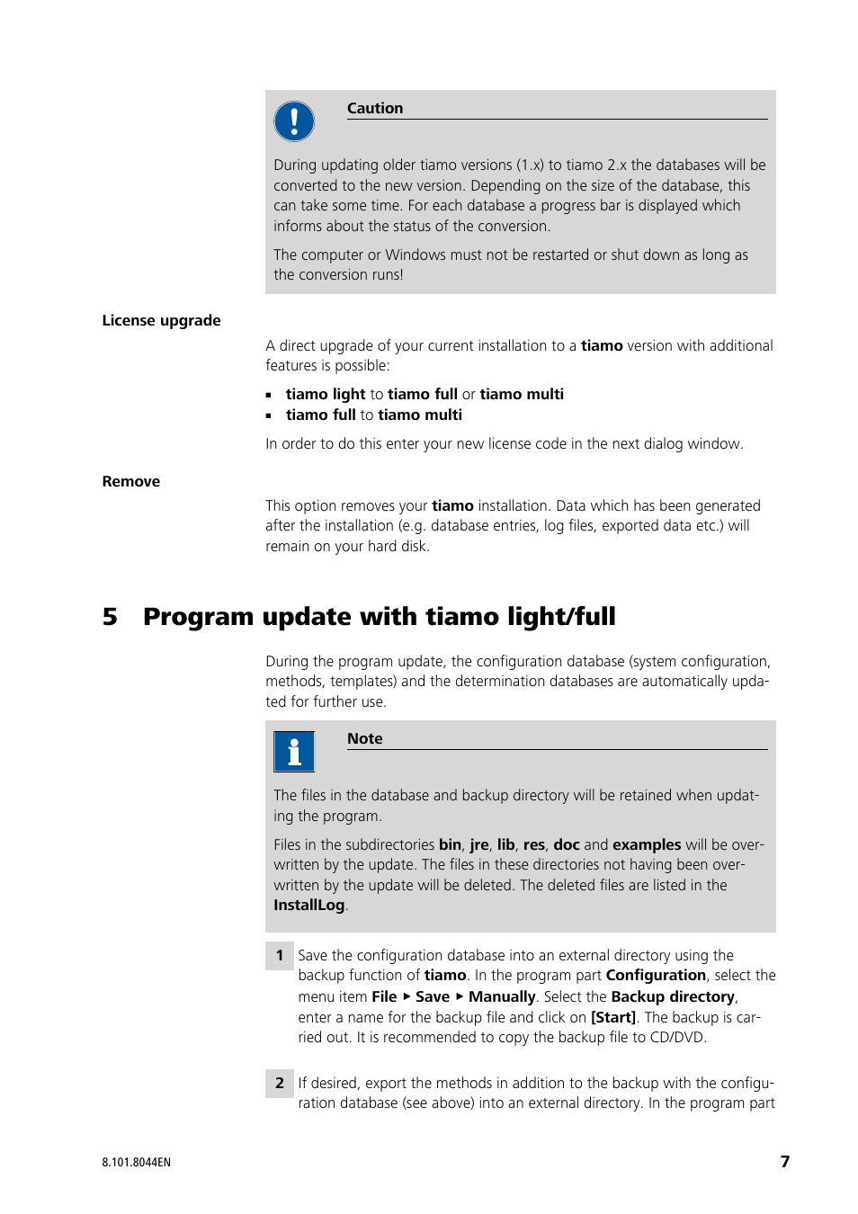 5 program update with tiamo light/full | Metrohm tiamo 2.3 Installation User Manual | Page 7 / 15