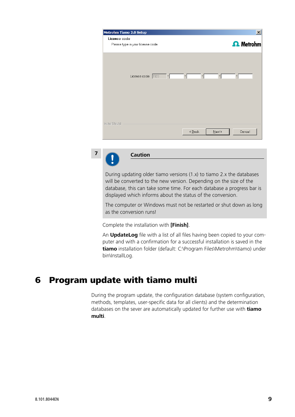 6 program update with tiamo multi | Metrohm tiamo 2.3 Installation User Manual | Page 9 / 15