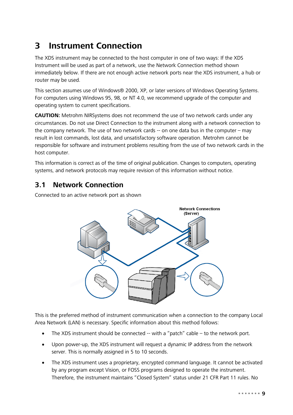 3 instrument connection, 1 network connection, Instrument connection | Network connection, 3instrument connection | Metrohm NIRS XDS Transmission OptiProbe Analyzer User Manual | Page 11 / 90