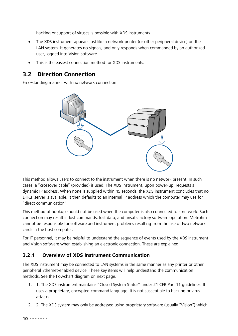 2 direction connection, 1 overview of xds instrument communication, Direction connection | Overview of xds instrument communication | Metrohm NIRS XDS Transmission OptiProbe Analyzer User Manual | Page 12 / 90