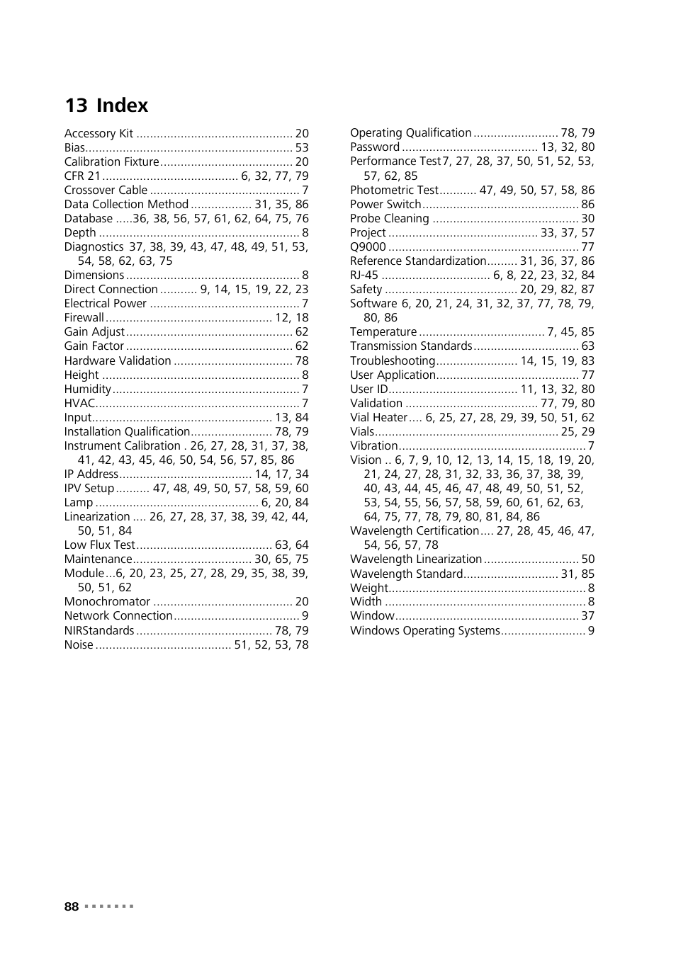 13 index, Index | Metrohm NIRS XDS Transmission OptiProbe Analyzer User Manual | Page 90 / 90