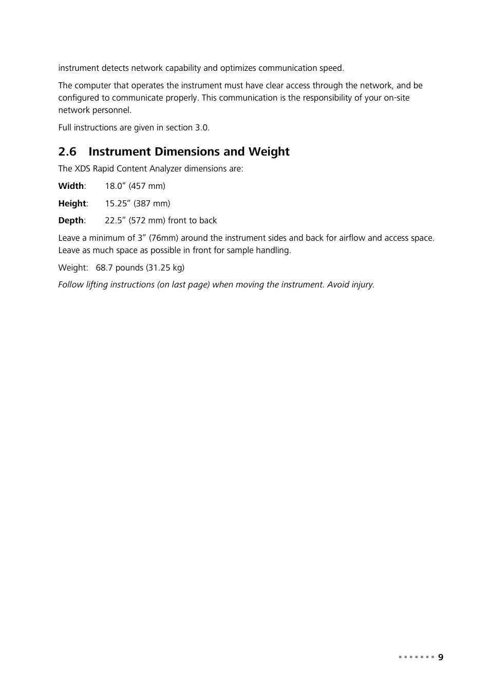 6 instrument dimensions and weight, Instrument dimensions and weight | Metrohm NIRS XDS RapidContent Analyzer User Manual | Page 11 / 91