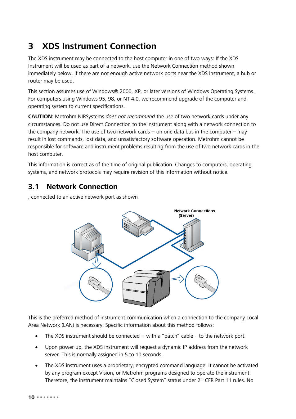 3 xds instrument connection, 1 network connection, Xds instrument connection | Network connection, 3xds instrument connection | Metrohm NIRS XDS RapidContent Analyzer User Manual | Page 12 / 91