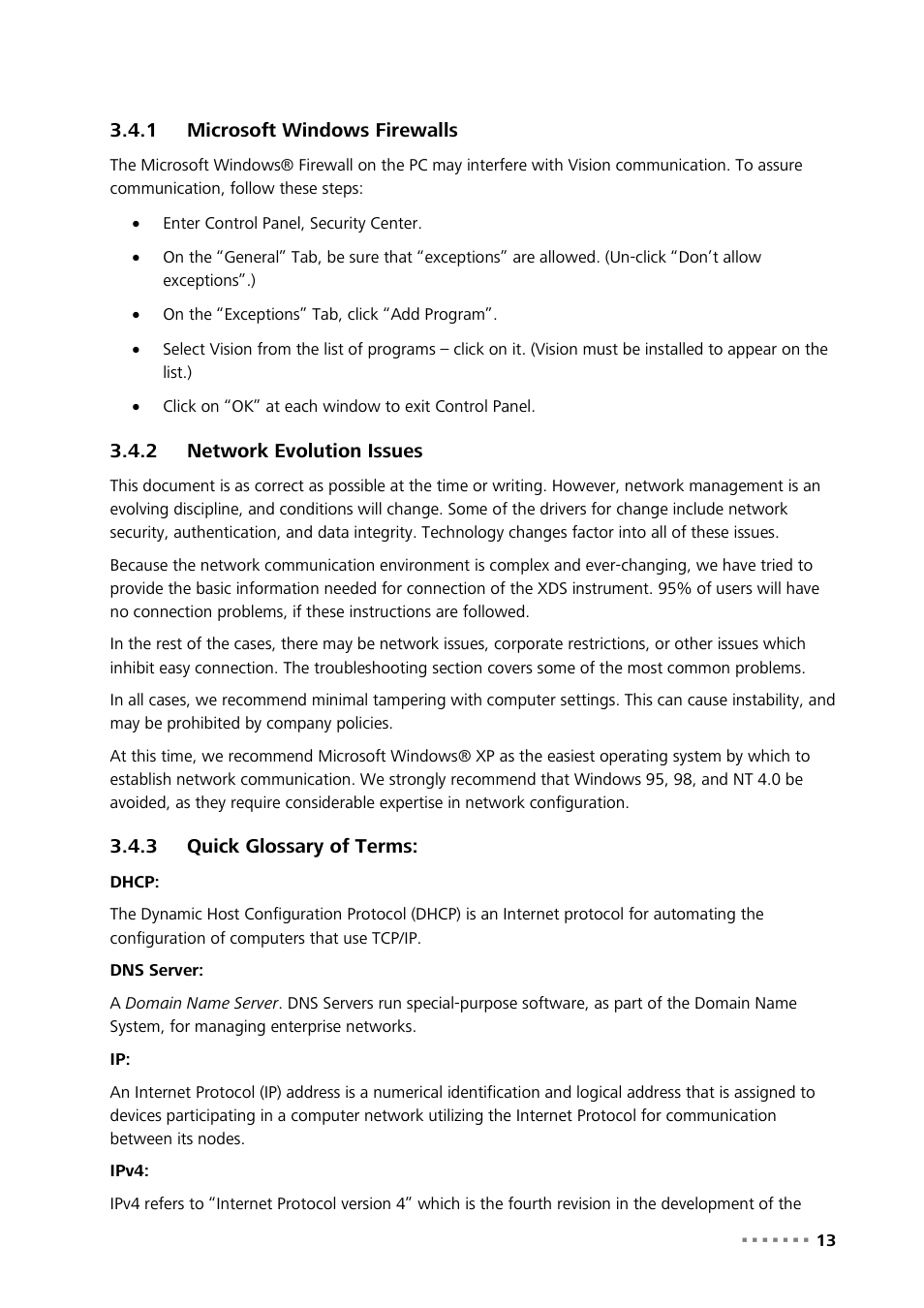 1 microsoft windows firewalls, 2 network evolution issues, 3 quick glossary of terms | Microsoft windows firewalls, Network evolution issues, Quick glossary of terms | Metrohm NIRS XDS RapidContent Analyzer User Manual | Page 15 / 91