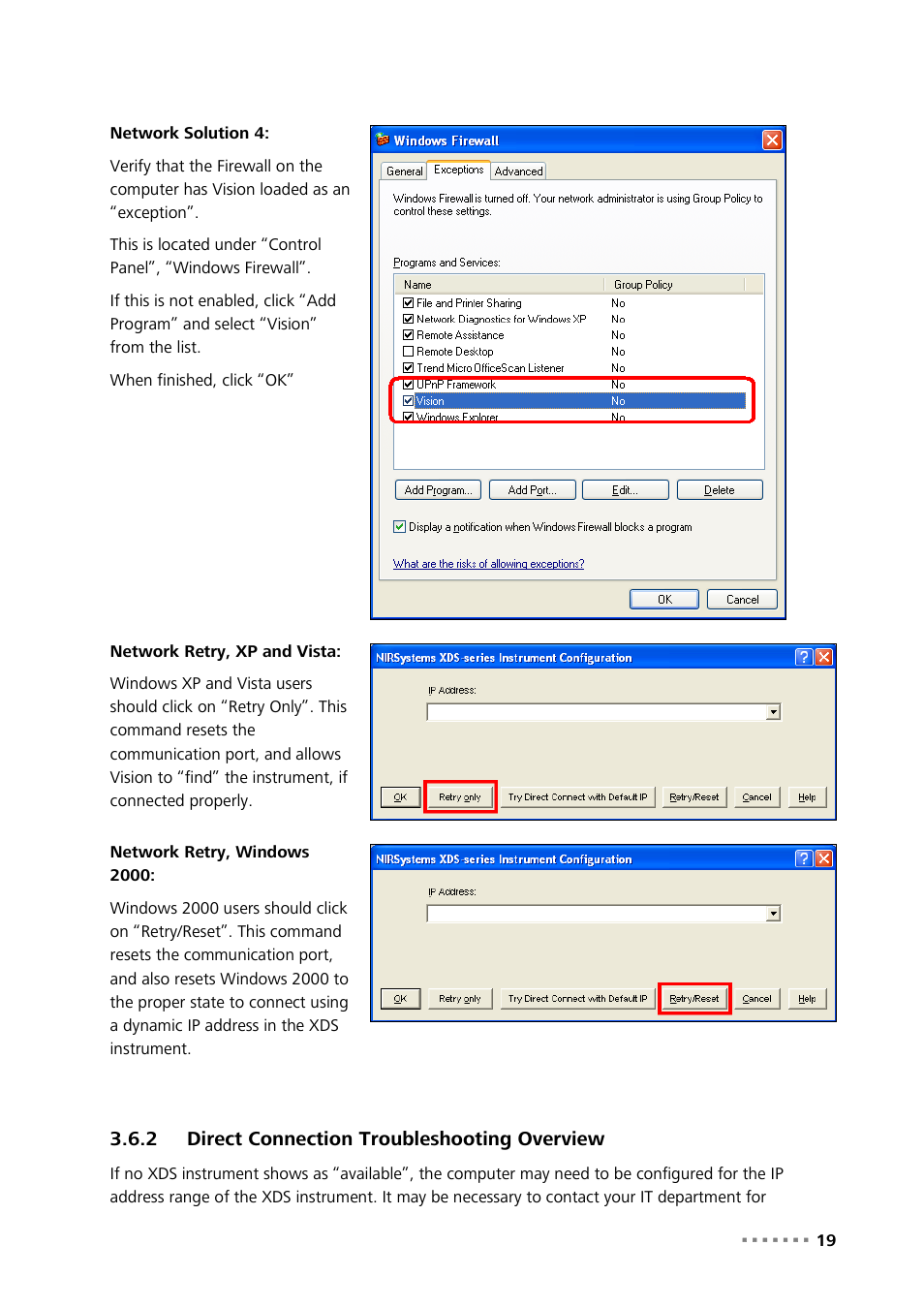 2 direct connection troubleshooting overview, Direct connection troubleshooting overview | Metrohm NIRS XDS RapidContent Analyzer User Manual | Page 21 / 91