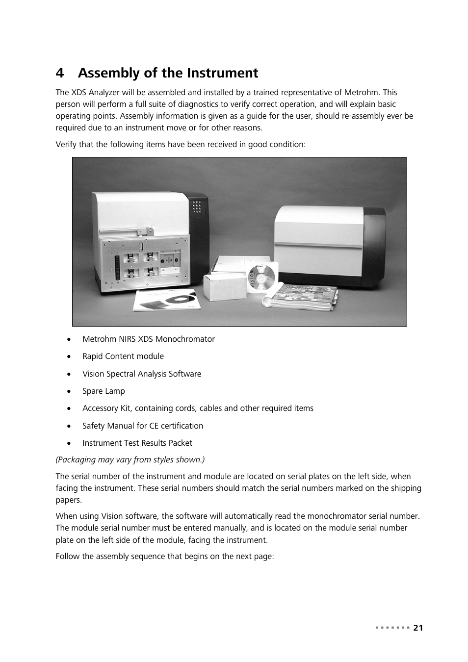 4 assembly of the instrument, Assembly of the instrument, 4assembly of the instrument | Metrohm NIRS XDS RapidContent Analyzer User Manual | Page 23 / 91