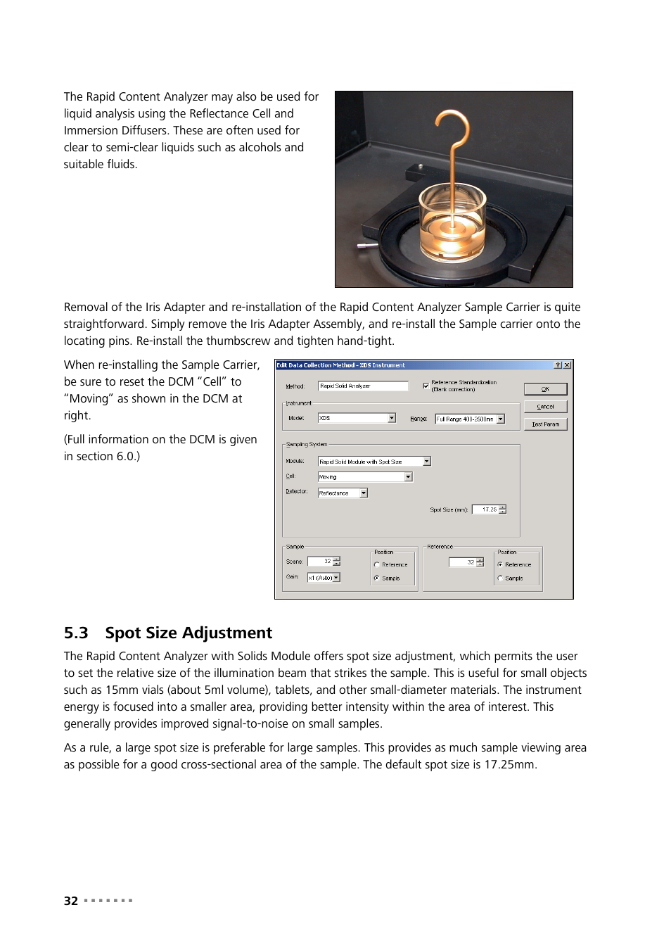 3 spot size adjustment, Spot size adjustment | Metrohm NIRS XDS RapidContent Analyzer User Manual | Page 34 / 91
