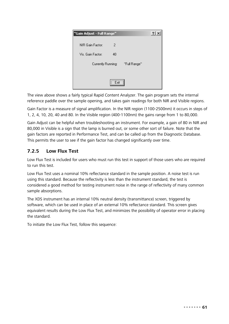 5 low flux test, Low flux test | Metrohm NIRS XDS RapidContent Analyzer User Manual | Page 63 / 91