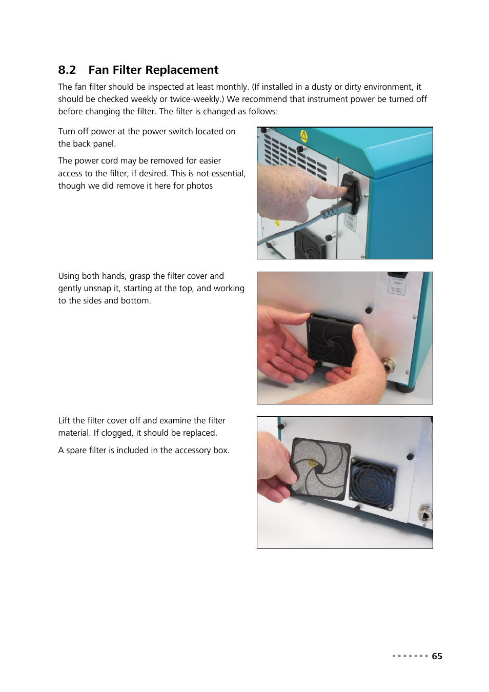 2 fan filter replacement, Fan filter replacement | Metrohm NIRS XDS RapidContent Analyzer User Manual | Page 67 / 91