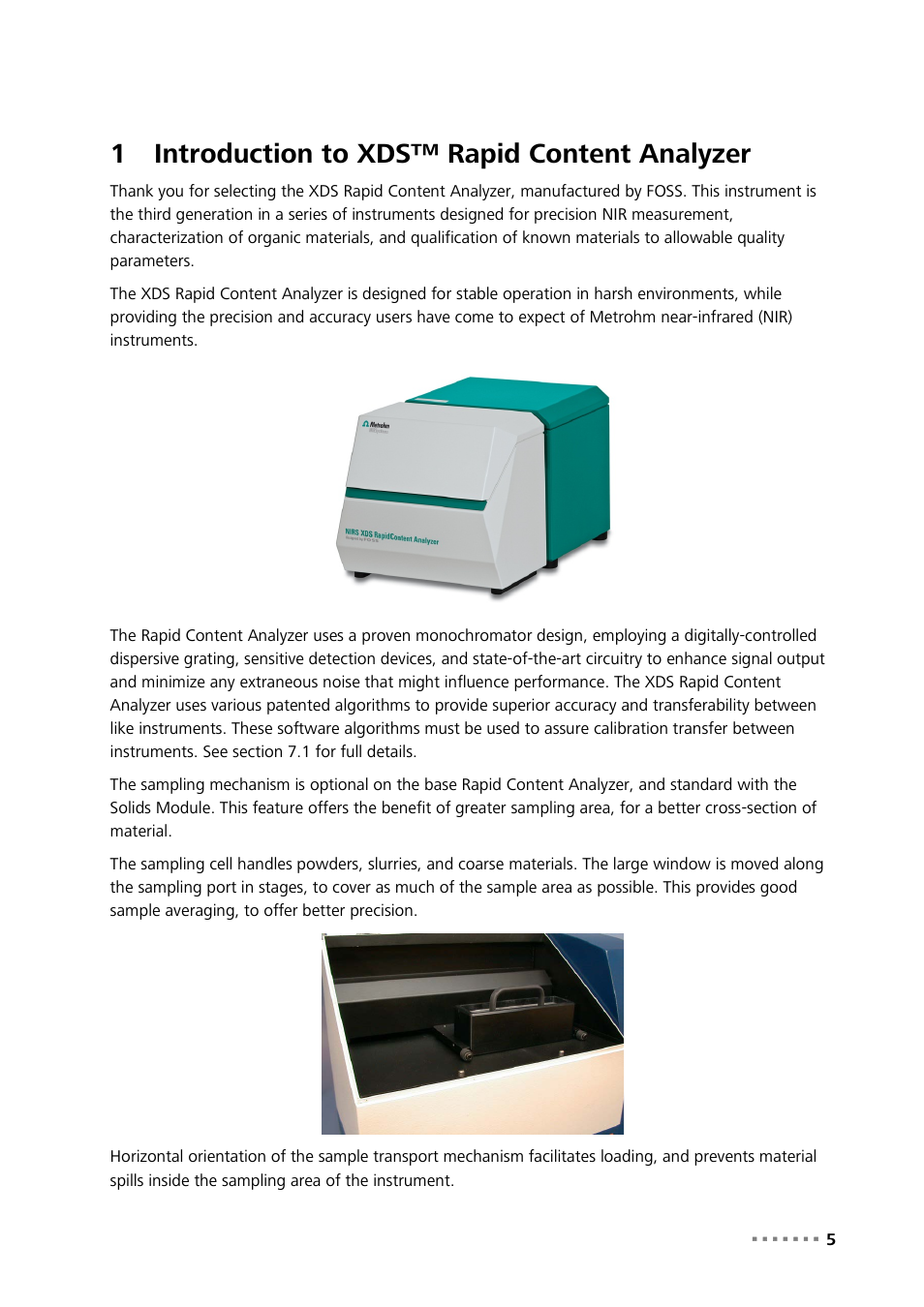 1 introduction to xds™ rapid content analyzer, Introduction to xds™ rapid content analyzer, 1introduction to xds™ rapid content analyzer | Metrohm NIRS XDS RapidContent Analyzer User Manual | Page 7 / 91
