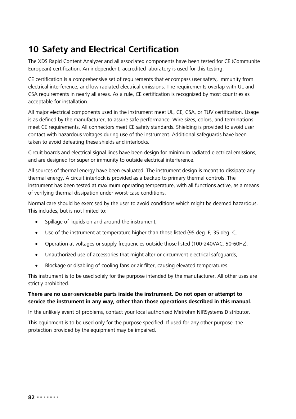 10 safety and electrical certification, Safety and electrical certification | Metrohm NIRS XDS RapidContent Analyzer User Manual | Page 84 / 91