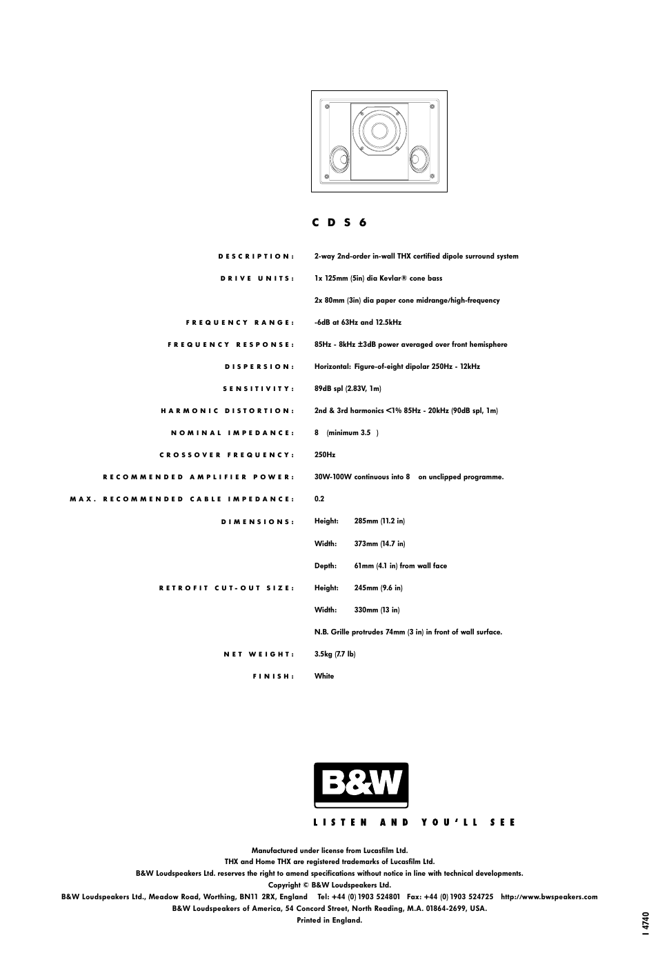 C d s 6 | Bowers & Wilkins CDS6 User Manual | Page 12 / 12