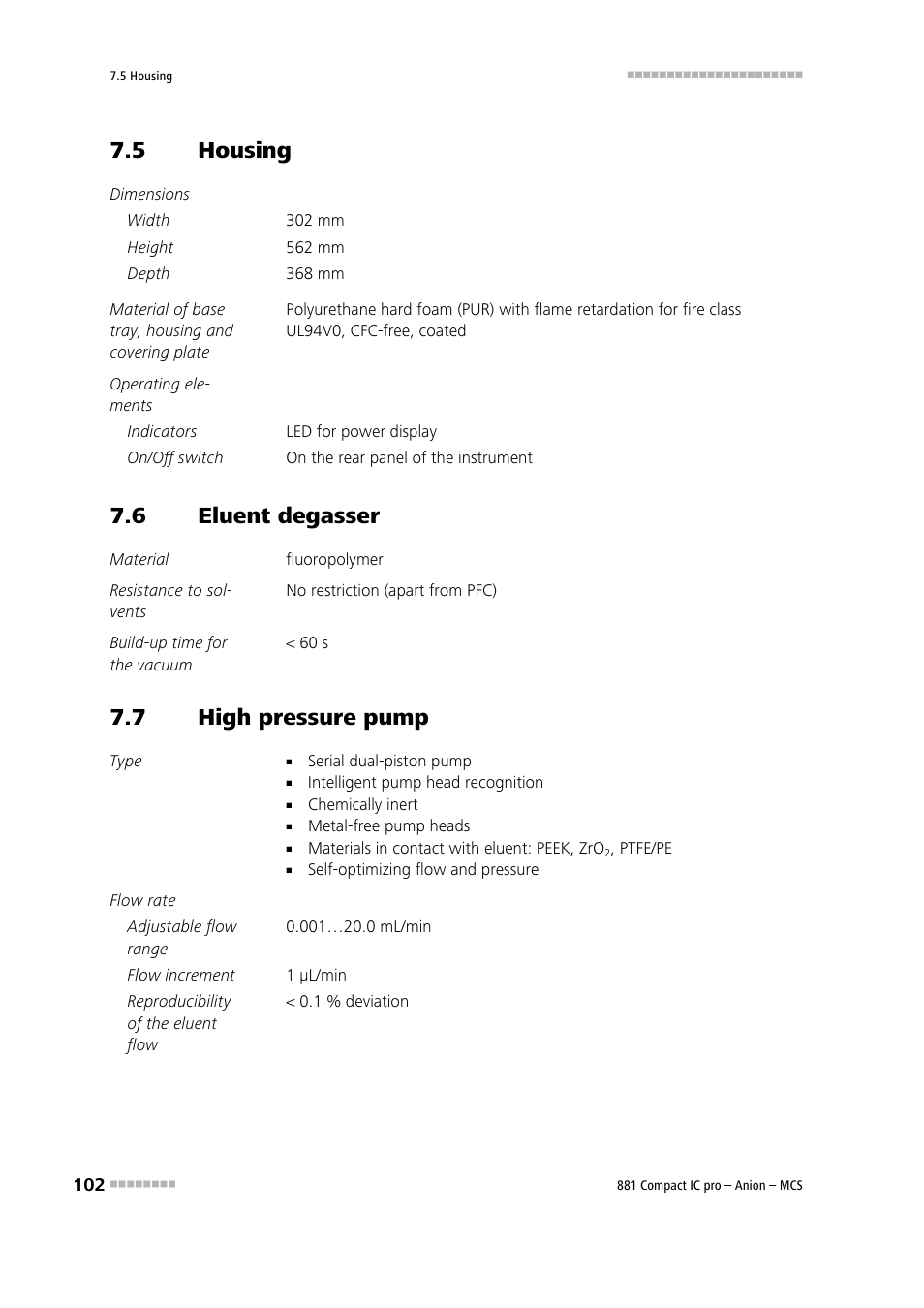 5 housing, 6 eluent degasser, 7 high pressure pump | Housing, Eluent degasser, High pressure pump | Metrohm 881 Compact IC pro – Anion – MCS User Manual | Page 112 / 137