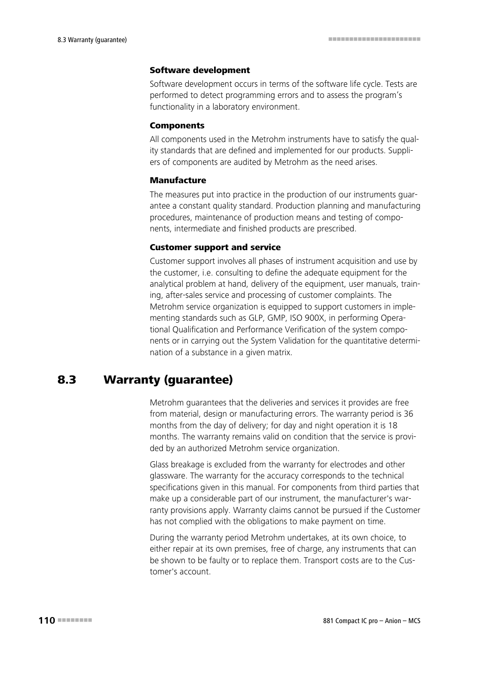 3 warranty (guarantee), Warranty (guarantee) | Metrohm 881 Compact IC pro – Anion – MCS User Manual | Page 120 / 137