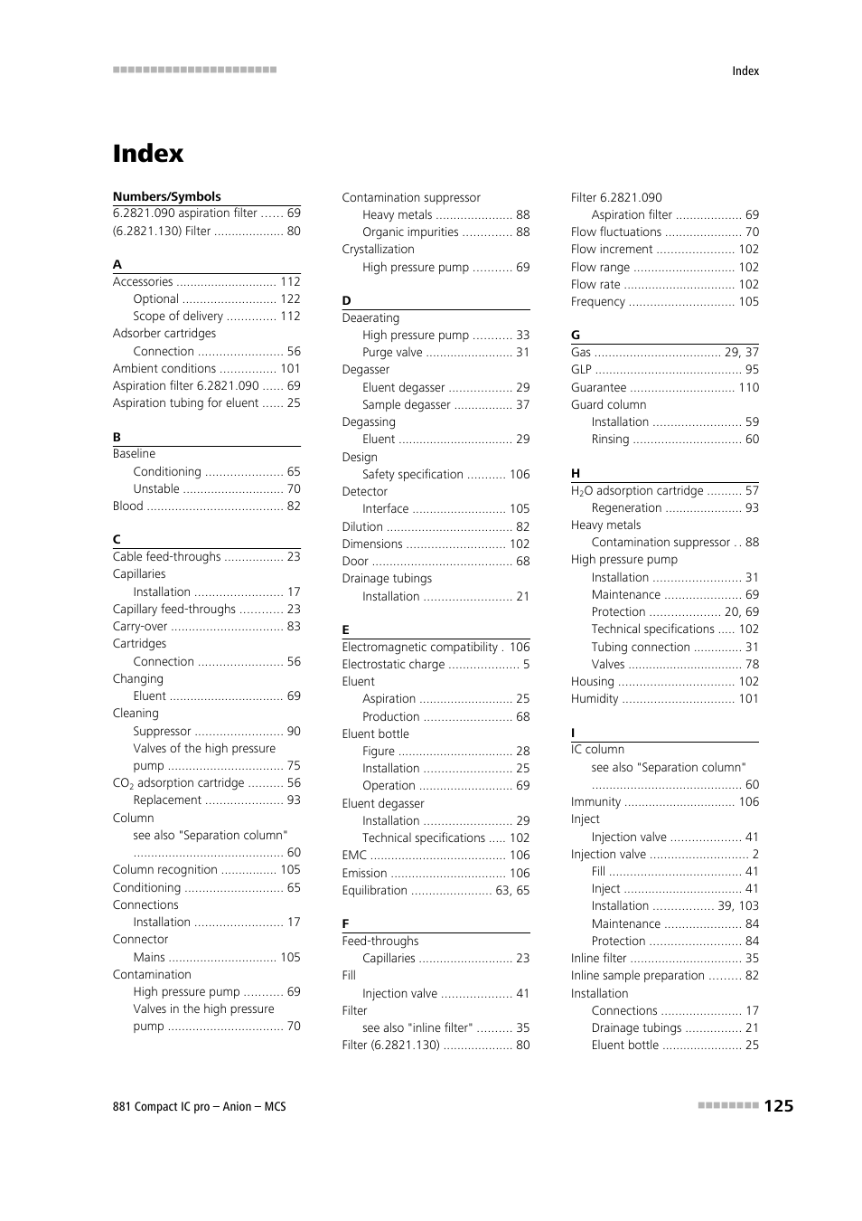 Index | Metrohm 881 Compact IC pro – Anion – MCS User Manual | Page 135 / 137