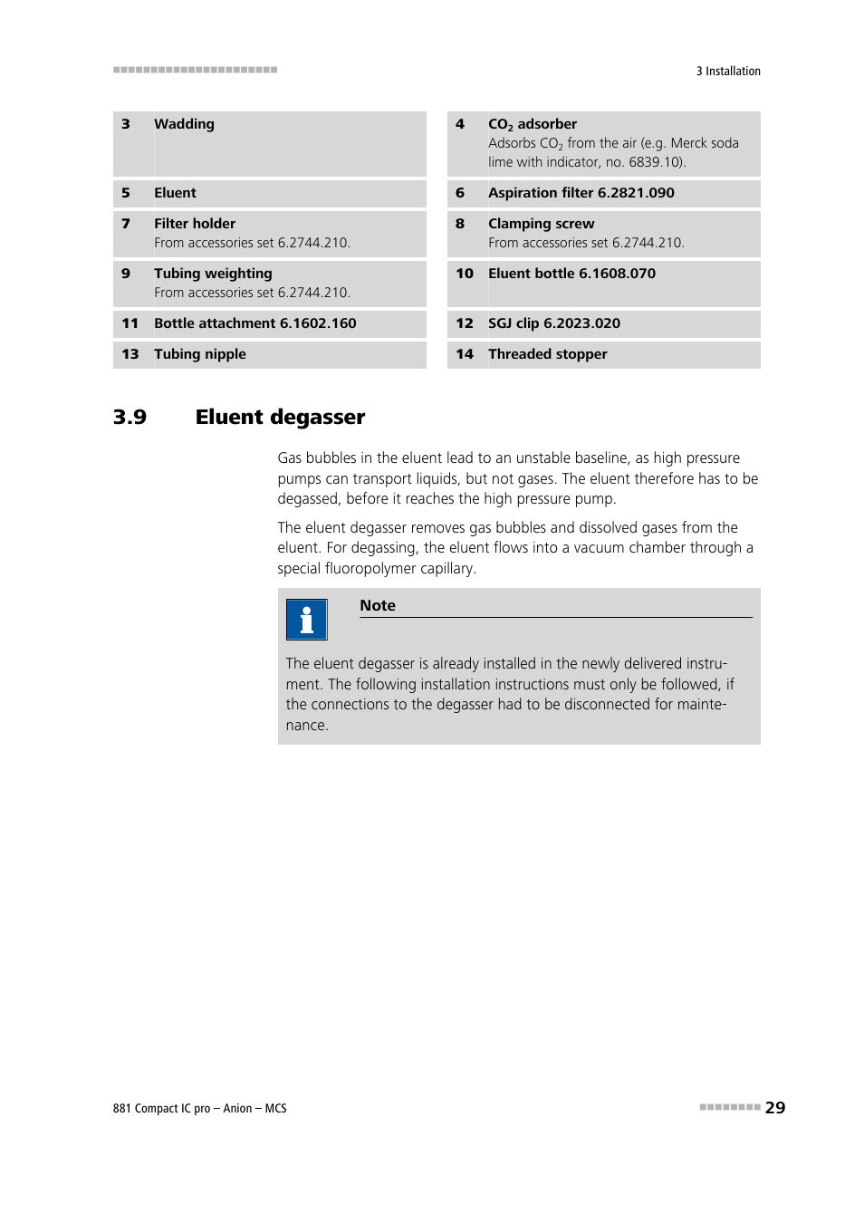 9 eluent degasser, Eluent degasser, 3) , then the co | Adsorber (12-4), Using the sgj clip (12-12) onto | Metrohm 881 Compact IC pro – Anion – MCS User Manual | Page 39 / 137