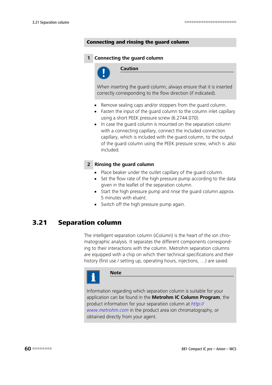 21 separation column | Metrohm 881 Compact IC pro – Anion – MCS User Manual | Page 70 / 137