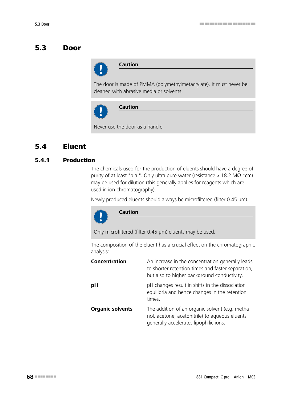 3 door, 4 eluent, 1 production | Door, Eluent, Production | Metrohm 881 Compact IC pro – Anion – MCS User Manual | Page 78 / 137