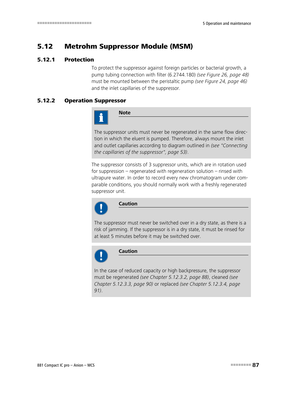 12 metrohm suppressor module (msm), 1 protection, 2 operation suppressor | Protection, Operation suppressor | Metrohm 881 Compact IC pro – Anion – MCS User Manual | Page 97 / 137