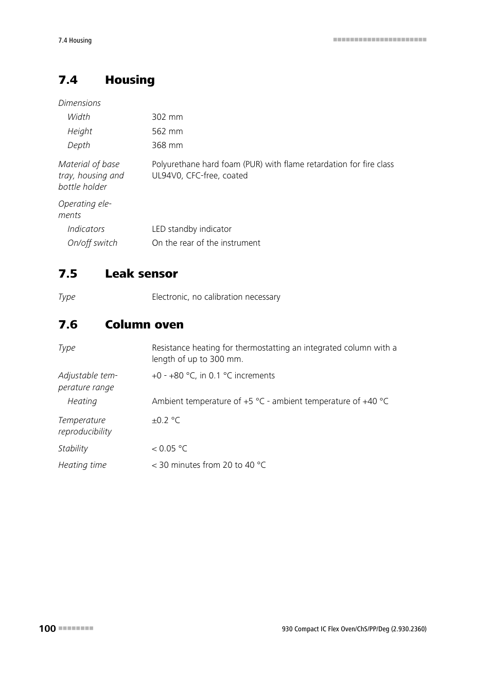 4 housing, 5 leak sensor, 6 column oven | Housing, Leak sensor, Column oven | Metrohm 930 Compact IC Flex Oven/ChS/PP/Deg User Manual | Page 108 / 118