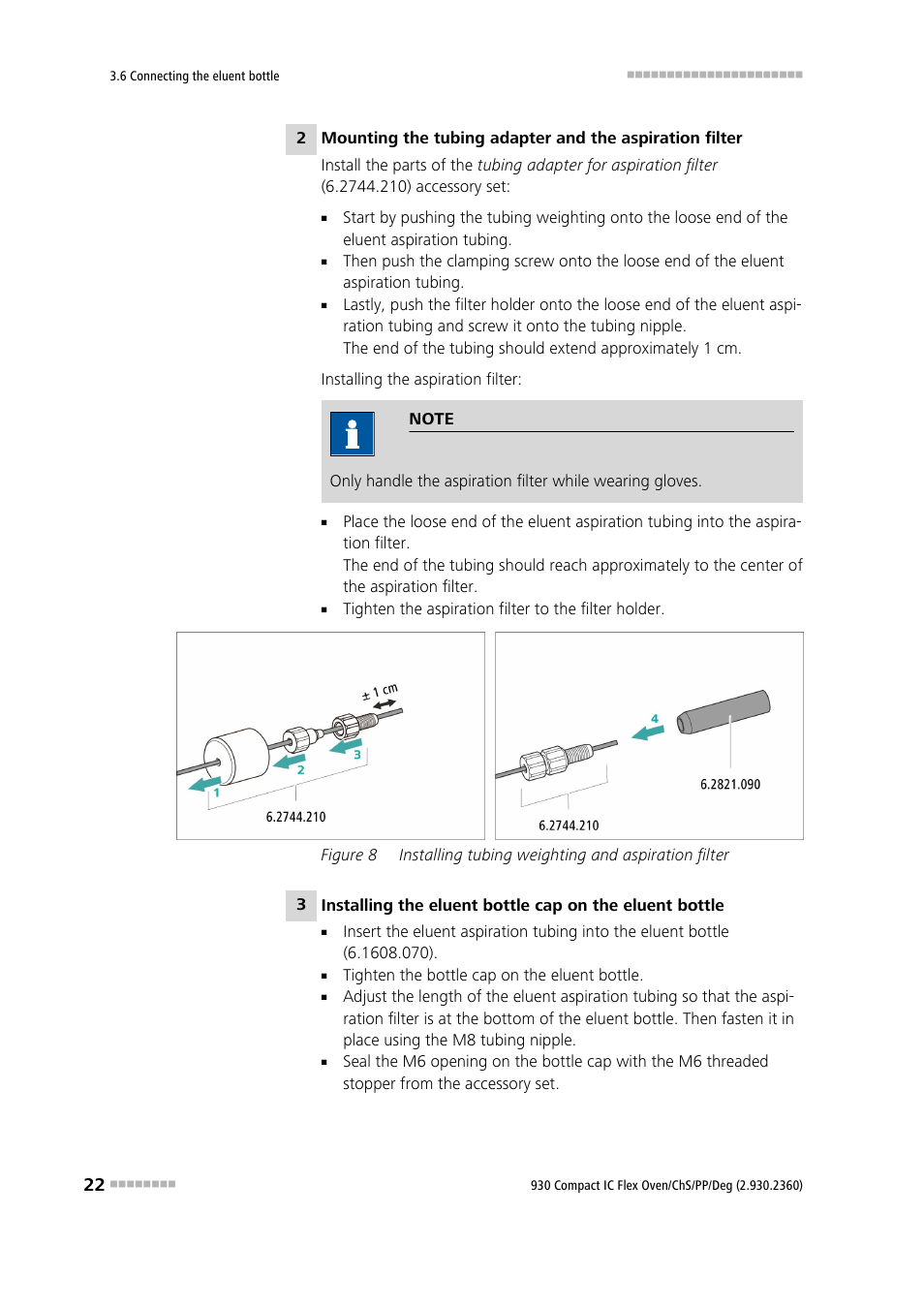 Figure 8, Installing tubing weighting and aspiration filter | Metrohm 930 Compact IC Flex Oven/ChS/PP/Deg User Manual | Page 30 / 118