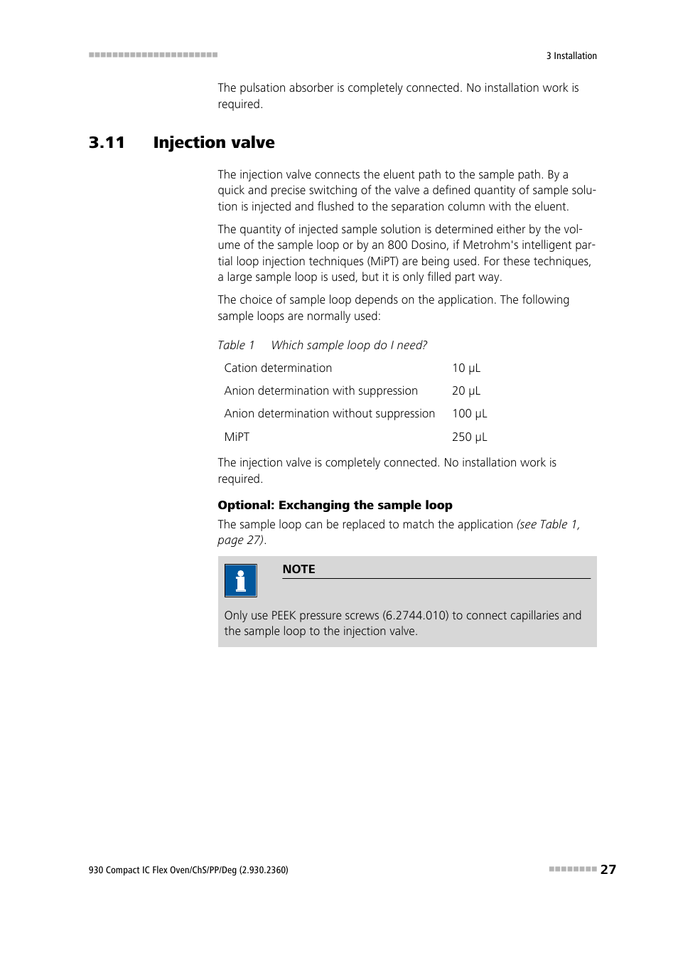 11 injection valve | Metrohm 930 Compact IC Flex Oven/ChS/PP/Deg User Manual | Page 35 / 118