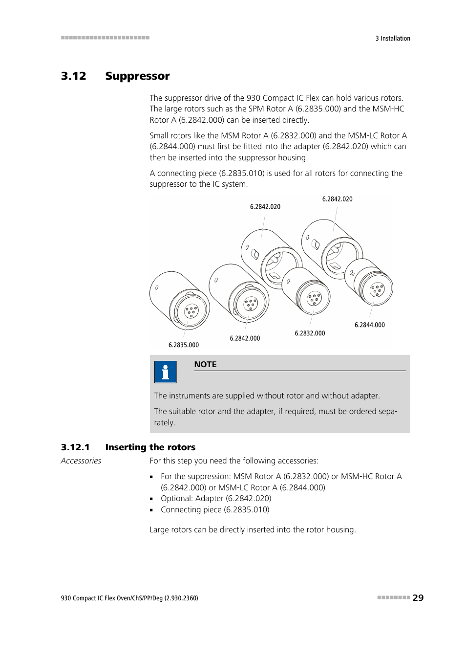 12 suppressor, 1 inserting the rotors, Inserting the rotors | Metrohm 930 Compact IC Flex Oven/ChS/PP/Deg User Manual | Page 37 / 118