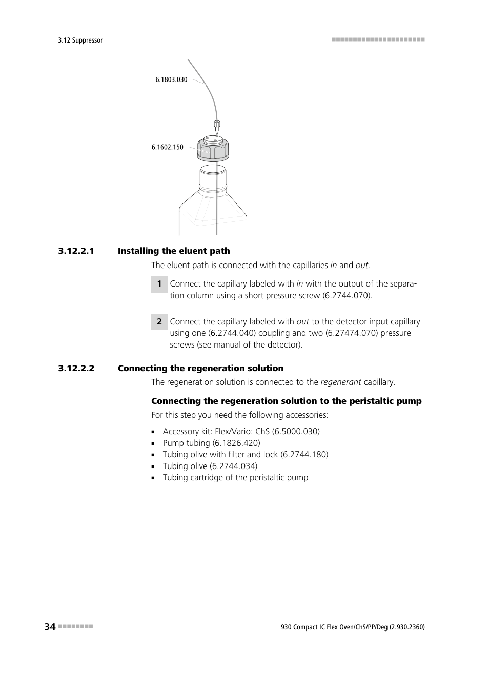 1 installing the eluent path, 2 connecting the regeneration solution | Metrohm 930 Compact IC Flex Oven/ChS/PP/Deg User Manual | Page 42 / 118